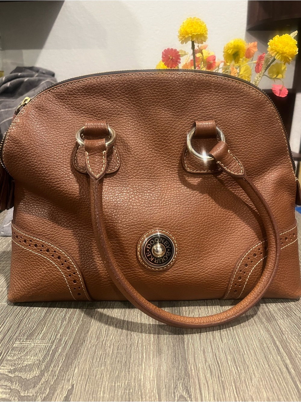 Dooney & Bourke Brown Pebbled Leather Dome Satchel